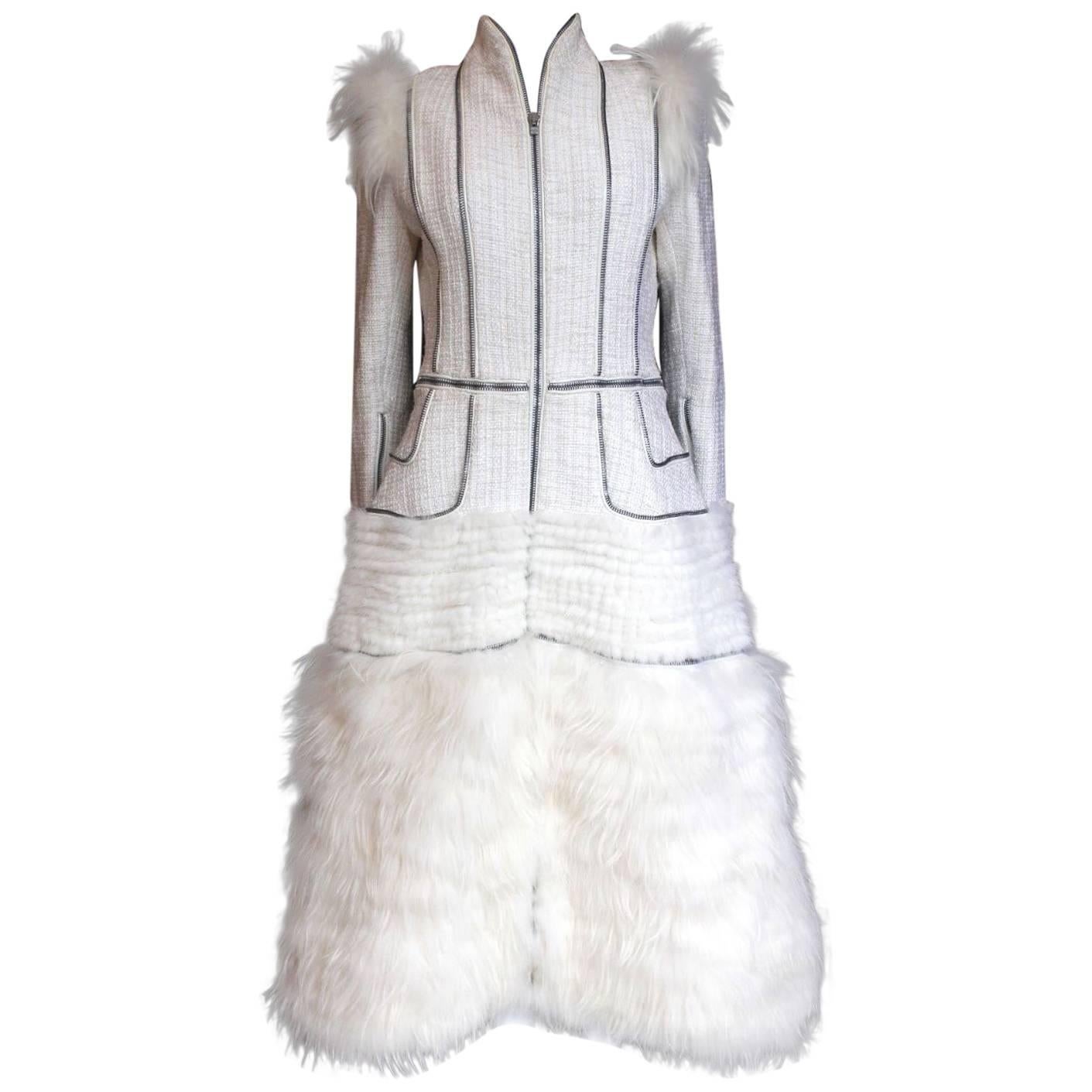 Alexander McQueen Fall 2011 Paris Collection White Mink Fur Coat 44 uk 12  For Sale