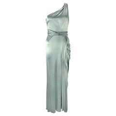 F/W 2006 Versace by Donatella Runway Ad Ruched Light Blue Stretch Slit Gown