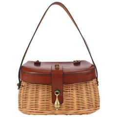 ETIENNE AIGNER c.1950's Handmade Fishing Creel Wicker Handbag RARE