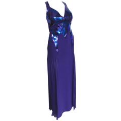 Versace Ladies Purple Blue Leather FW 2010 Catwalk Gown Dress 38 uk 6  