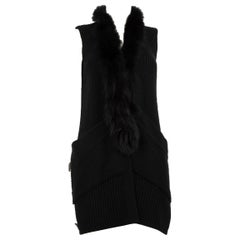 Milly Gilet à col bordé de fourrure en laine mérinos noire Taille L