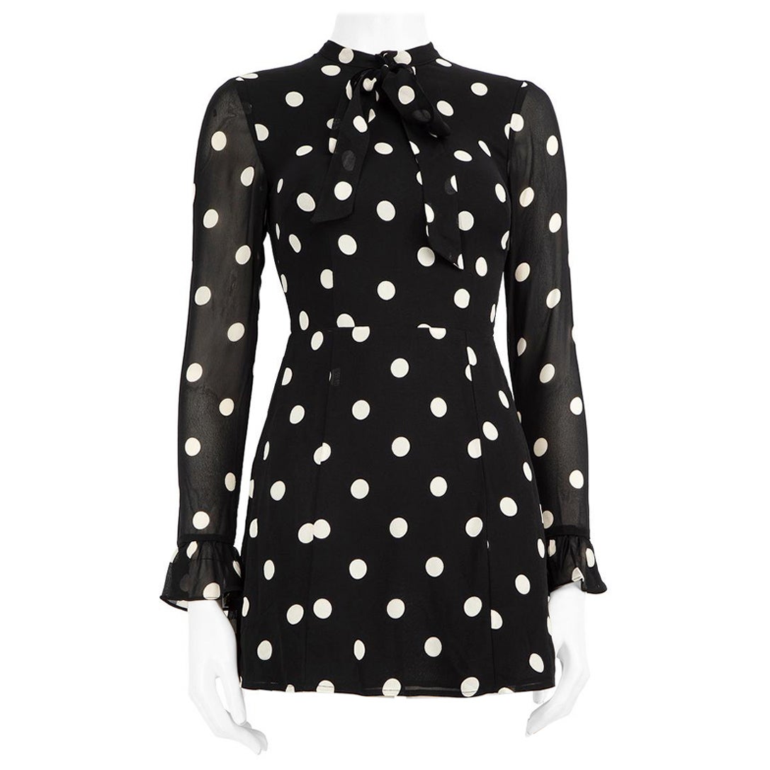 Reformation Black Polka Dot Long Sleeves Dress Size XXS For Sale