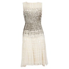 Oscar de la Renta Ecru Silk Ombré Sequin Mini Dress Size XXL