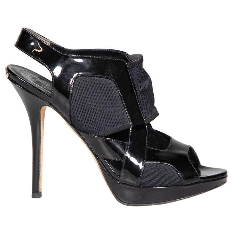 Dior Black Patent Leather Cut Out Heels Size IT 38 For Sale