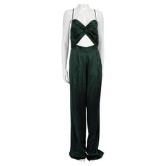 Michelle Mason Green Silk Twist Detail Jumpsuit Size XL