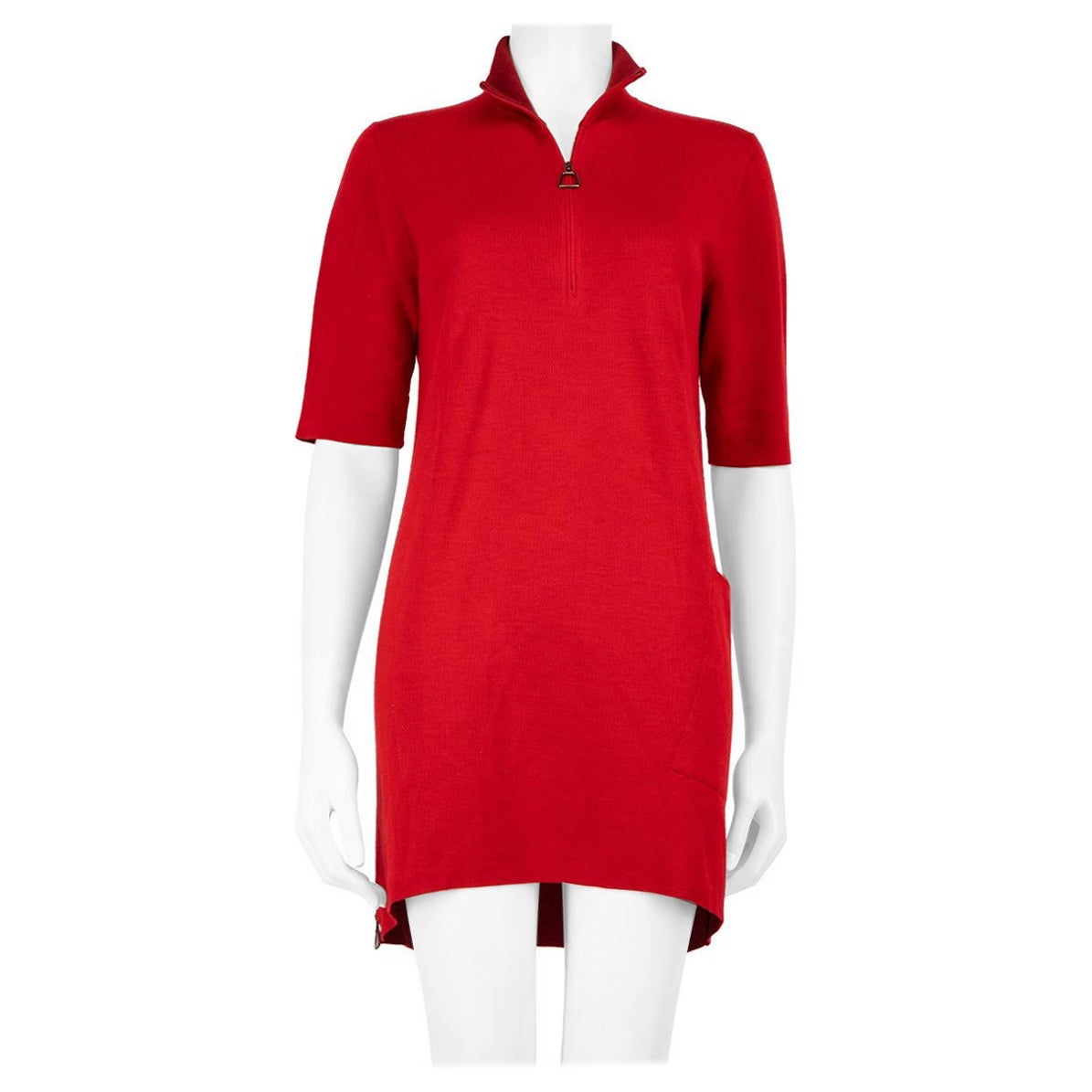 Akris Red Cashmere Half Zip Knit Dress Size M For Sale