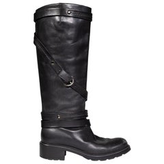 HOGAN Stivali in pelle nera con cinturino con fibbie taglia IT 37