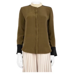 Petar Petrov Khaki & Black Silk Colour Block Blouse Size S