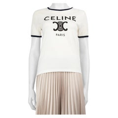 Céline White Triomphe Logo Print T-Shirt Size S