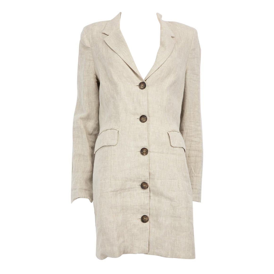 Reformation Beige Linen Buttoned Blazer Dress Size L For Sale