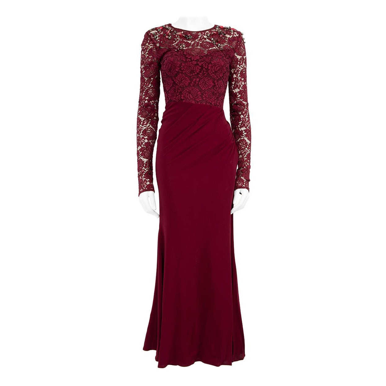 Pinko Burgundy Floral Lace Beaded Maxi Dress Size XS For Sale