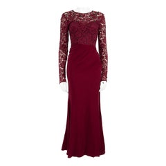 Pinko Burgundy Floral Lace Beaded Maxi Dress Size XS