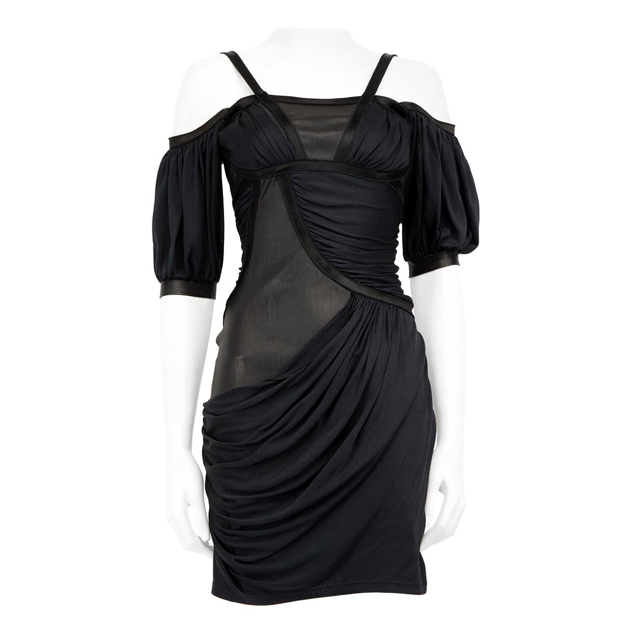 Jitrois Black Leather Drape Detail Mini Dress Size S For Sale