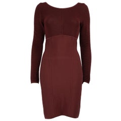 Herve Leger Burgundy Long Sleeves Bodycon Mini Dress Size L