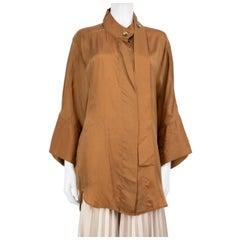 Rejina Pyo Brown Long Sleeve Neck Tie Shirt Size L