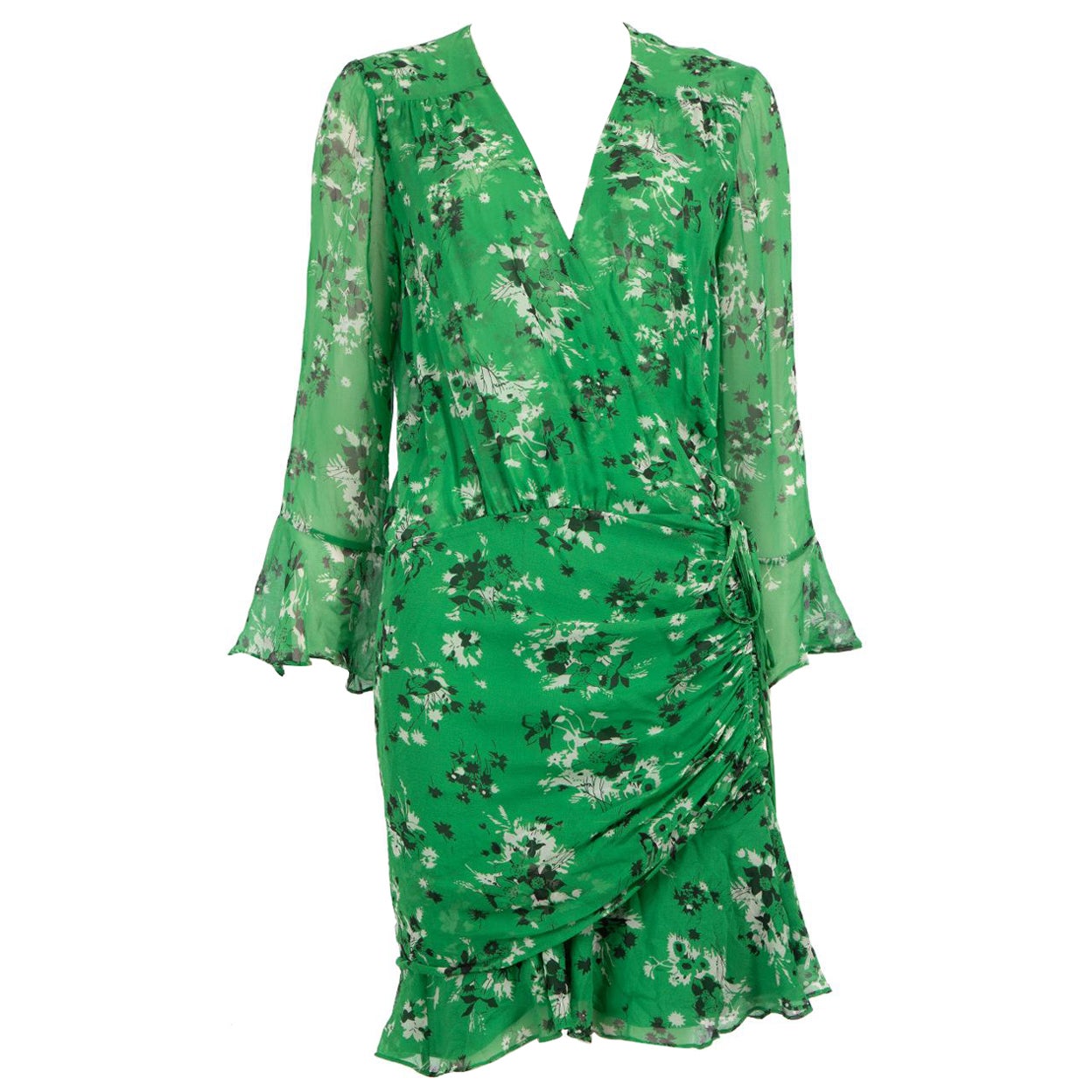 Veronica Beard Green Silk Floral Long Sleeve Dress Size S For Sale