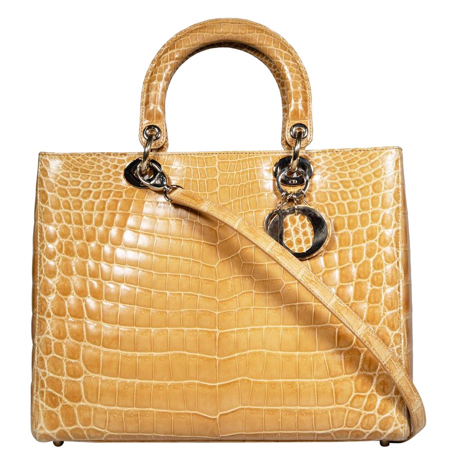 Dior 2012 Camel Croc Leather Lady Dior Handbag For Sale