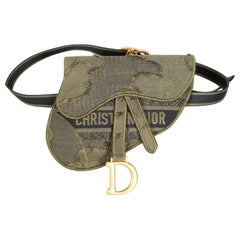 Dior Khaki Embroidered Camouflage Saddle Belt Bag
