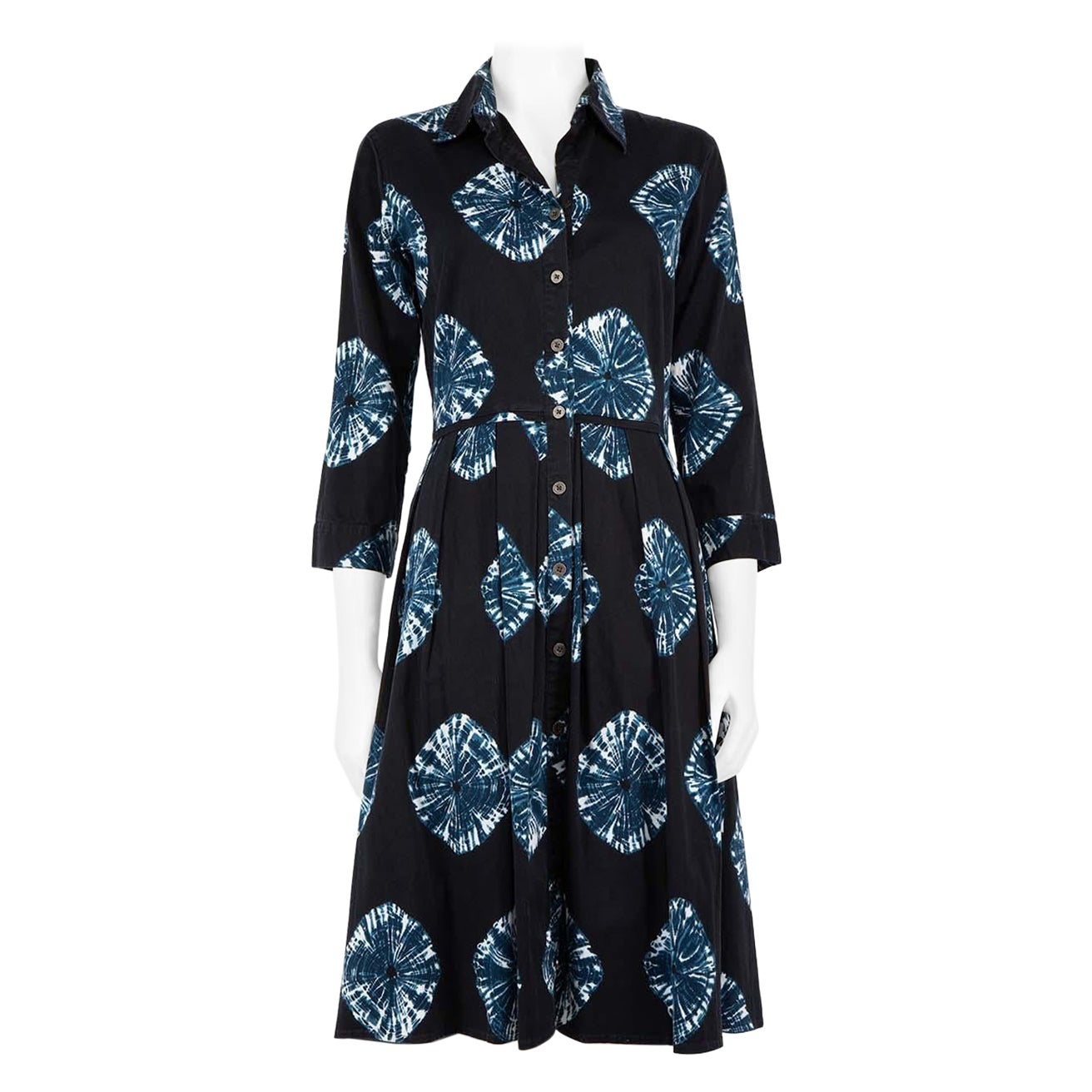Samantha An, abito midi blu con stampa tie-dye, taglia XL