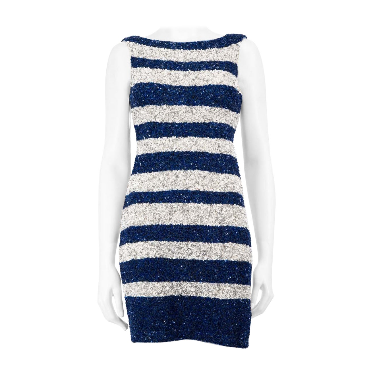 Theia Blue Sequin Embellished Striped Mini Dress Size XS For Sale