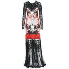 New Roberto Cavalli Lace Fully Beaded Stretch Long Dress Gown IT. 42