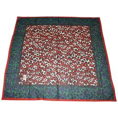Yves Saint Laurent Huge Cotton Multi-Color Leopard with Red Border Scarf