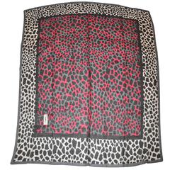 Yves Saint Laurent Huge Cotton Multi-Leopard with Gray Border Scarf