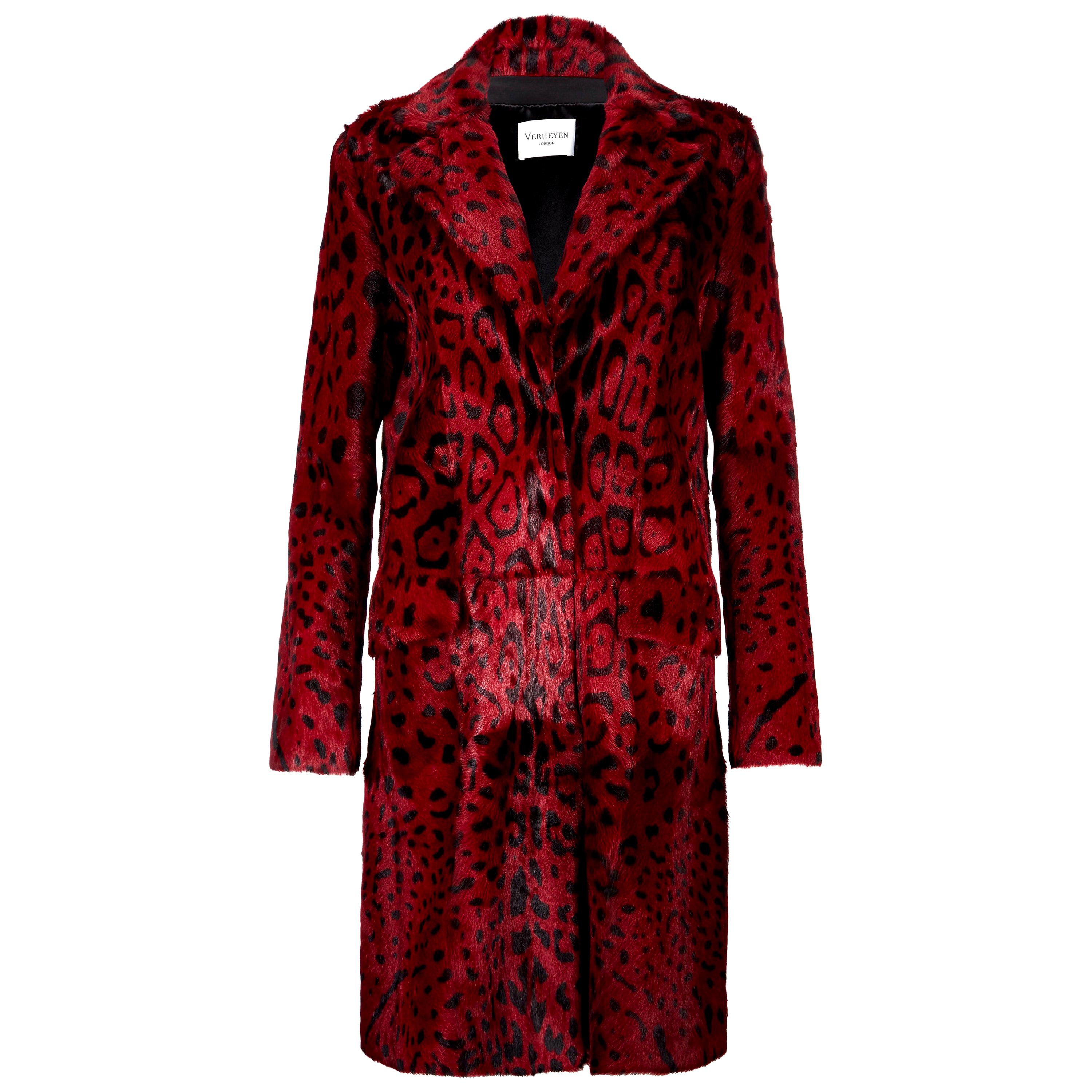 Verheyen London Leopard Print Coat in Red Ruby Goat Hair Fur UK 12