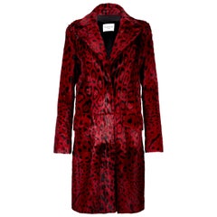 Verheyen London Leopard Print Coat in Red Ruby Goat Hair Fur UK 12