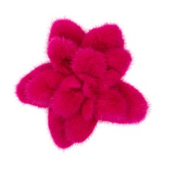 Verheyen London Mink Fur Flower Brooch in Fuchsia Pink