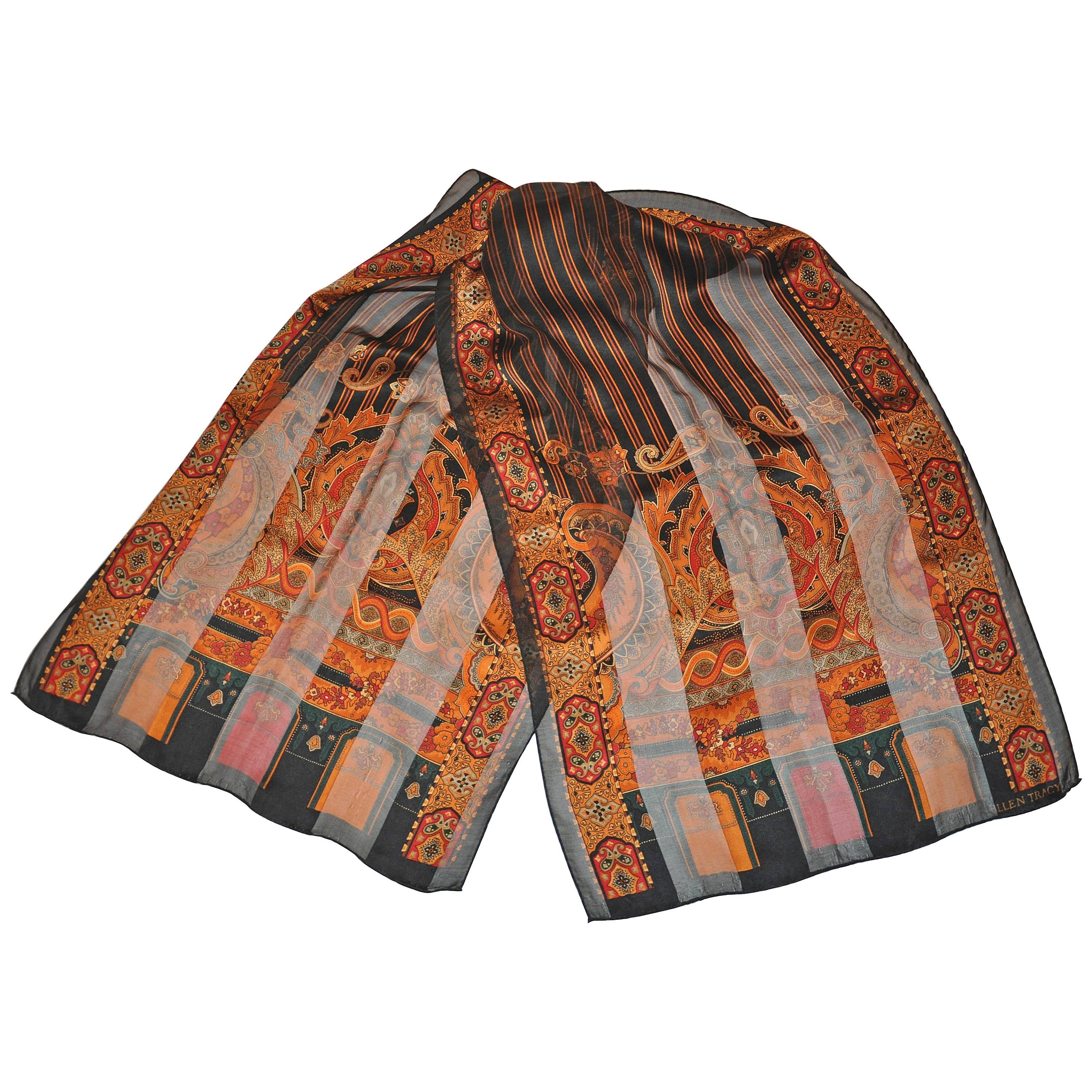 Ellen Tracy Multi-Pattern Silk Chiffon Scarf For Sale