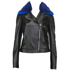 New Versace $8795 Black Leather Moto Jacket with Removable Double Mink Collar 40 1