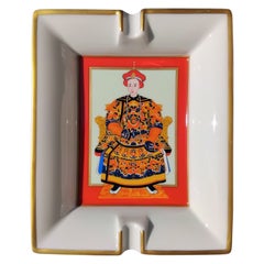 Vintage Hermès Chinese Emperor Ashtray Change Tray Porcelain Gold