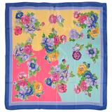 Honey Wide Blue Border & Multi-Color Floral Silk Scarf