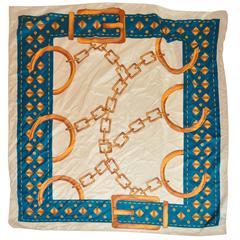 "Gold Chains & Buckles" Accented with Cream Borders Scarf 11