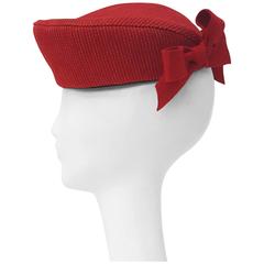 40s Red Felt Hat w/ Stitch Detail & Bows