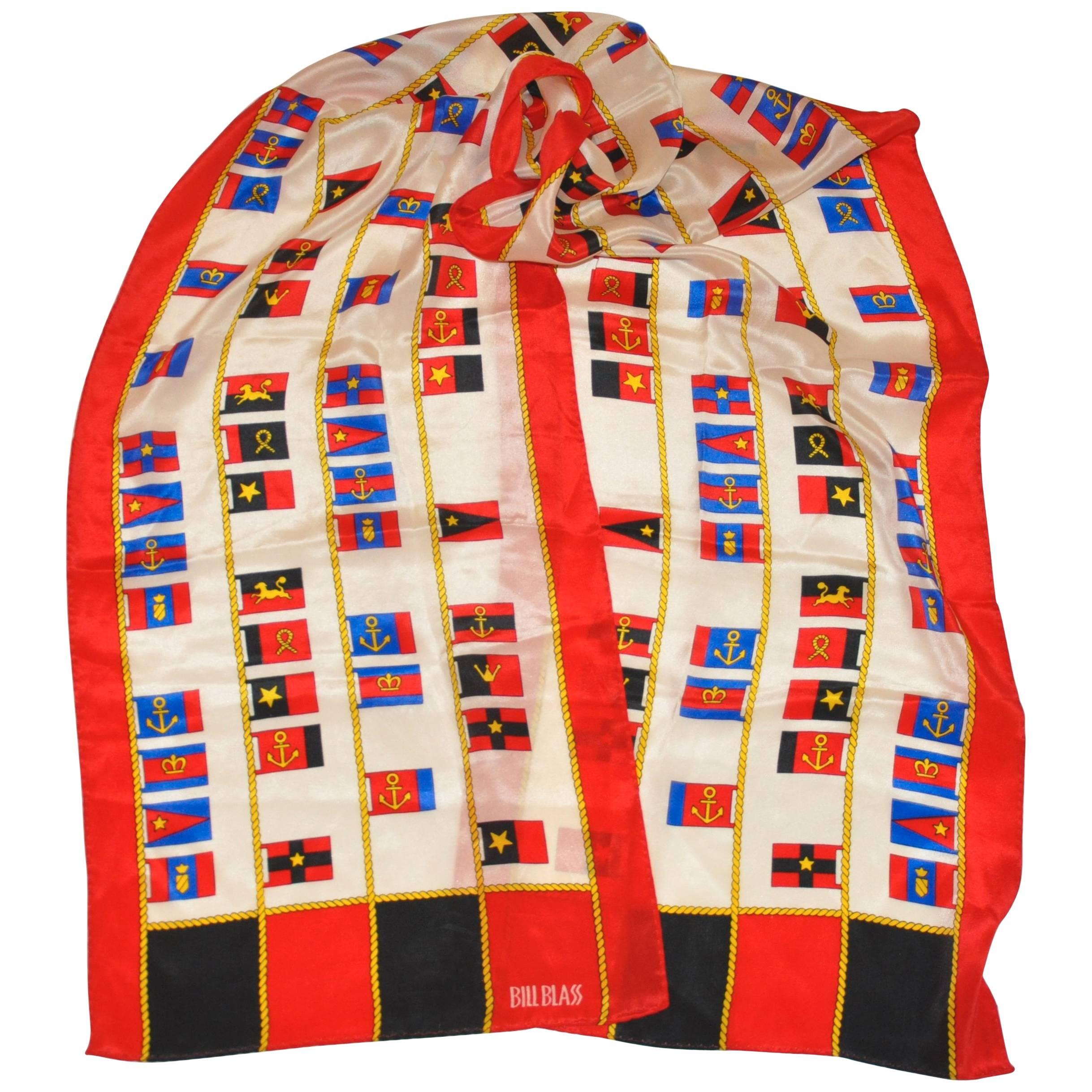 Bill Blass "Multi Flags" Rectangle Silk Scarf For Sale