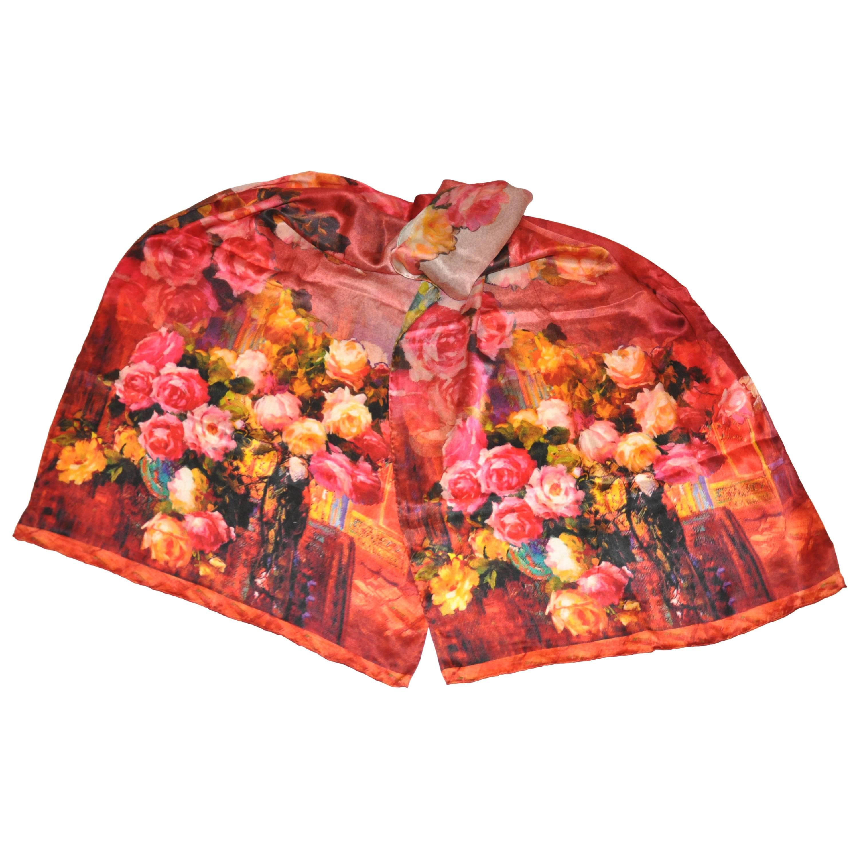 "Boutique of Multi-Roses In Vase" Silk Scarf For Sale