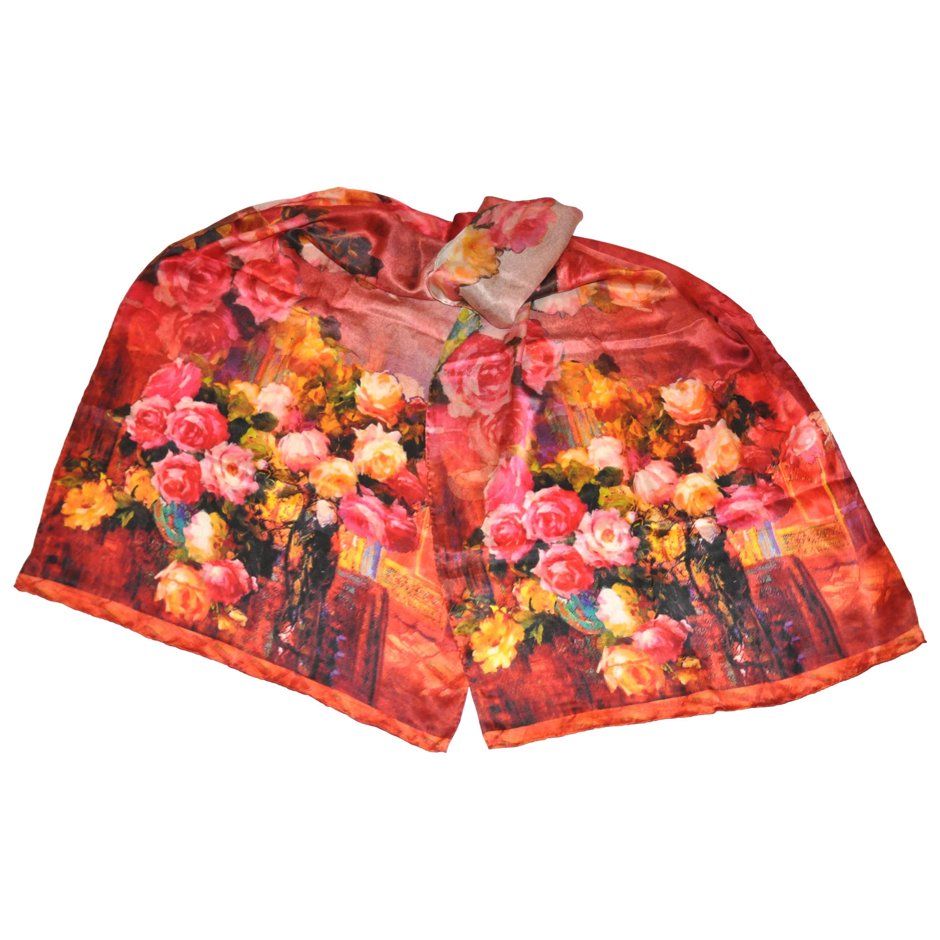 "Foulard di seta "Boutique di rose multiple in vaso in vendita