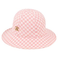 Chanel Pink and White Gingham Quilted Cotton Hat