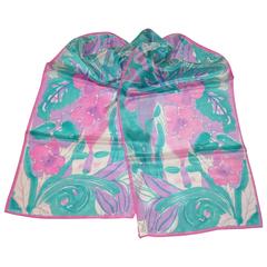 Sciarpa di seta floreale Vera turchese, rosa e lavanda