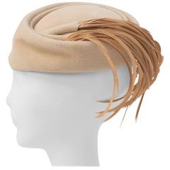 50s Beige Hat w/ Tan Feathers 7