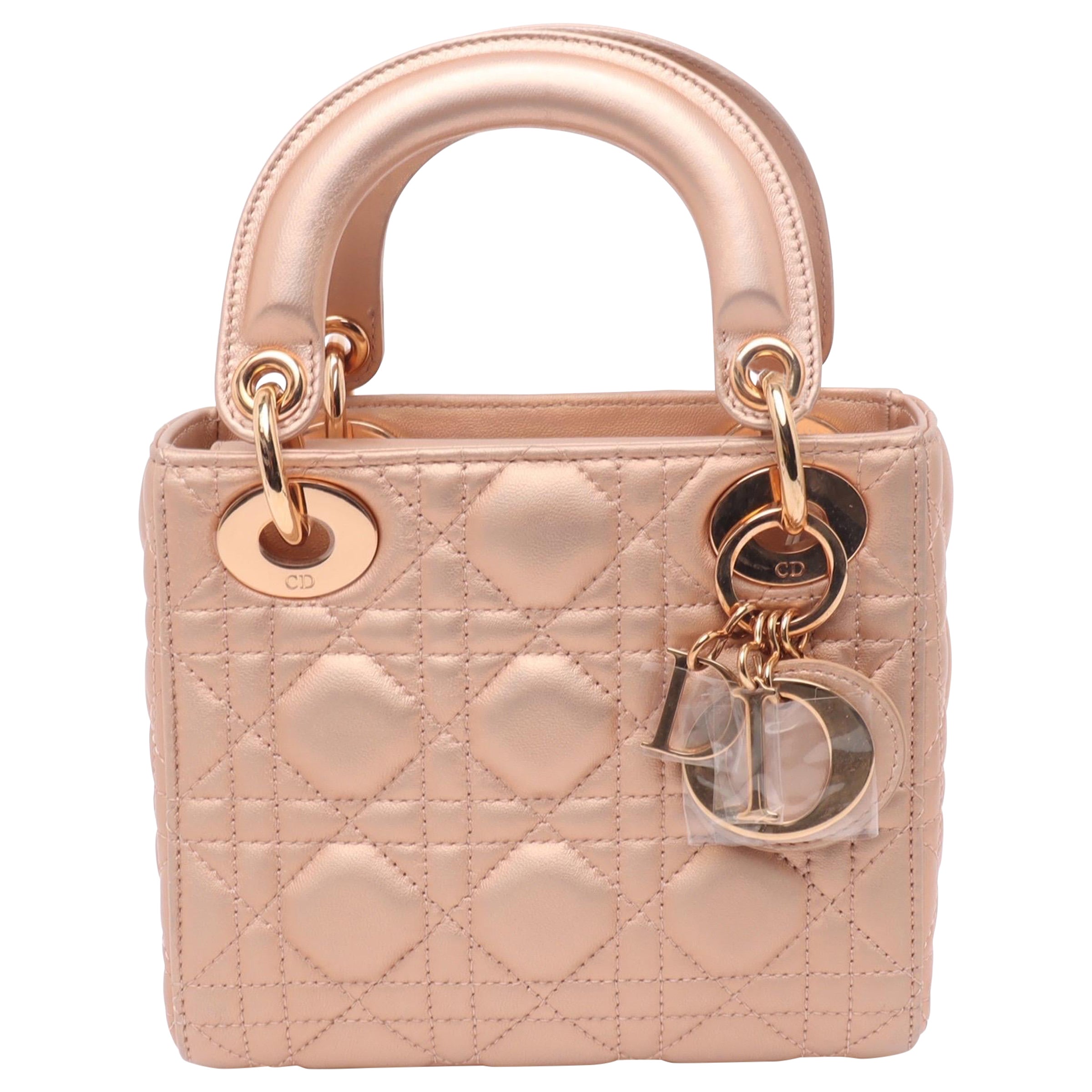 Lady Dior Mini Pink Irediscent and Metallic Cannage Lambskin Handbag For Sale