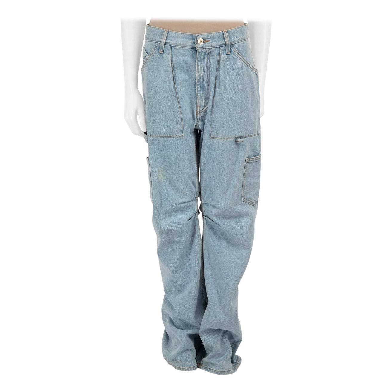 The Attico Blue Denim Straight High Rise Jeans Size XXS For Sale