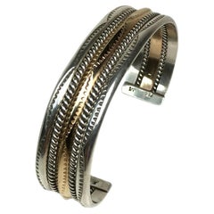 Bracelet manchette signé TAHE Navajo en argent et or