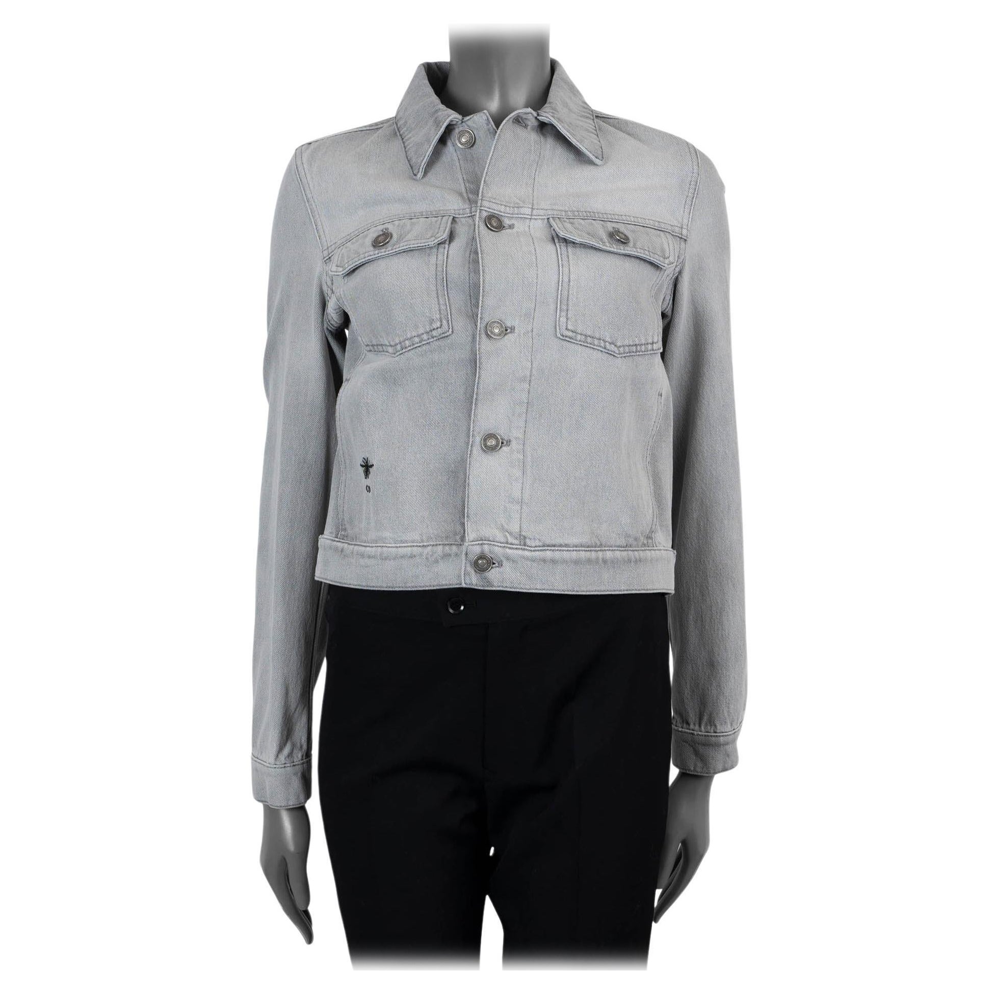 CHRISTIAN DIOR light grey cotton 2021 WASHED DENIM Jacket 34 XXS For Sale