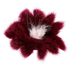 Verheyen London Mink Fur Flower Brooch in Berry Burgundy