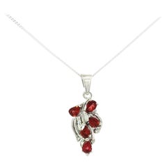 January Birthstone Natural Garnet Flower Sterling Silver Pendant Gift for Women