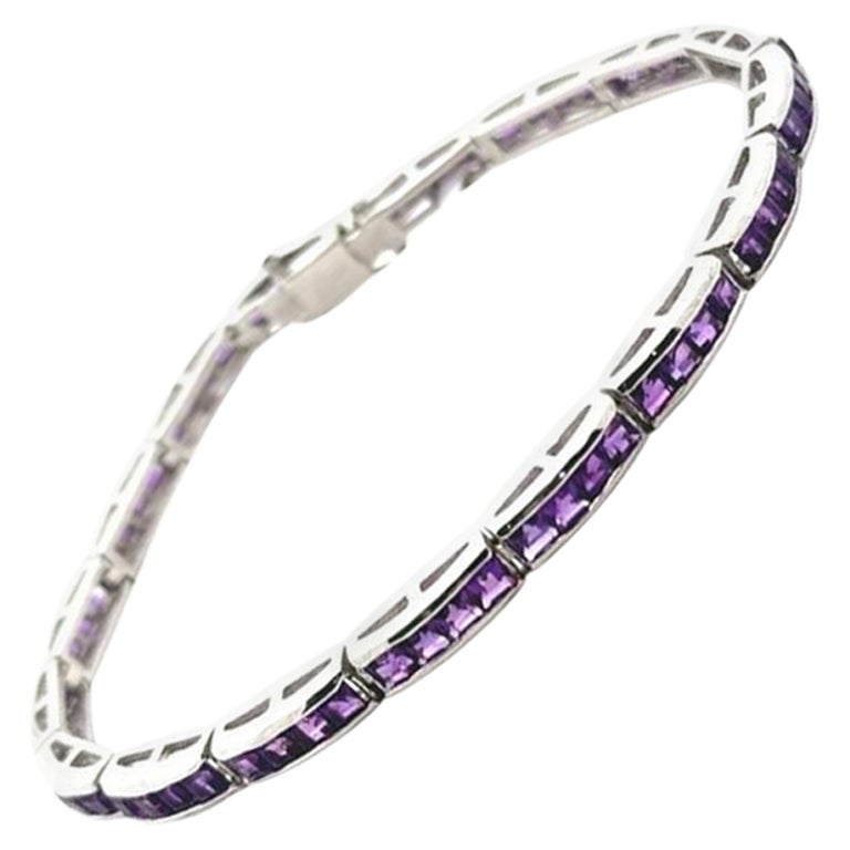925 Sterling Silber Quadratisches Amethyst-Edelstein-Tennisarmband für Sie