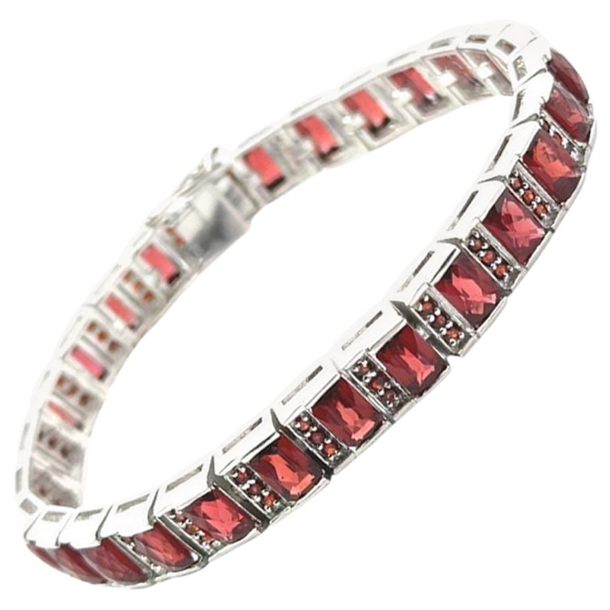 Deep Red Garnet Stone Sterling Silver Tennis Bracelet Engagement Gift for Her For Sale